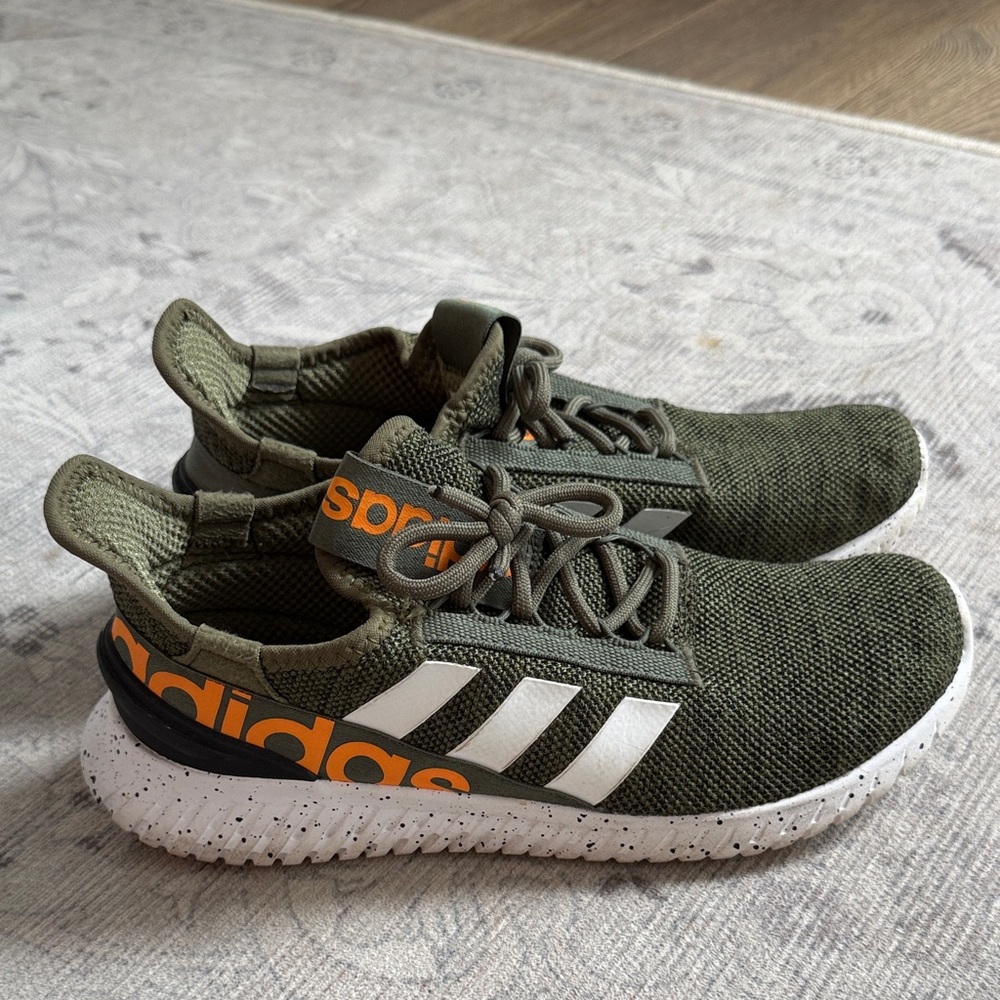 Adidas Men's Olive Sneakers with White and Orange Details
